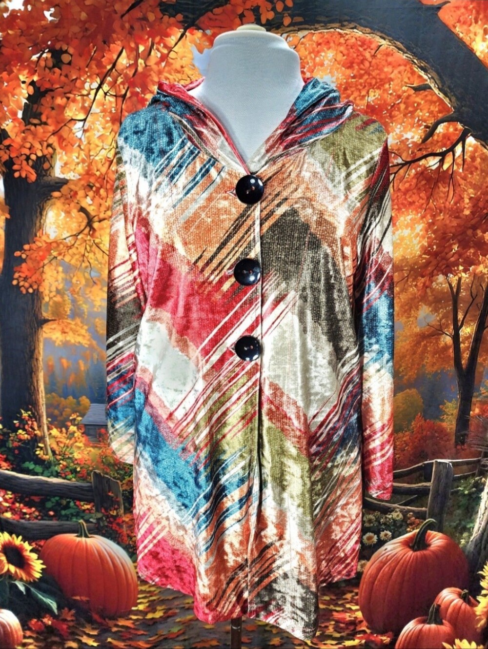 🎨🍁 VELVET Hooded Whimsigoth Bohemian Cardigan Large Buttons Pockets NWT L - Picture 3 of 17